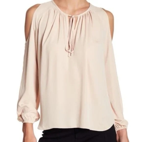 AMANDA UPRICHARD Beige long sleeve cold shoulder top size M - Picture 1 of 14